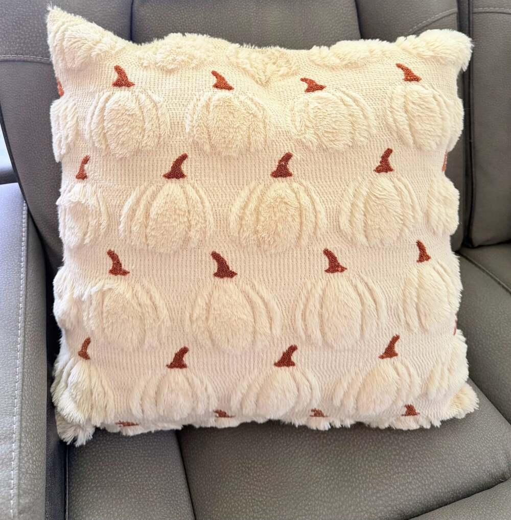 Fall Pumpkin Pillow Cover Size 20x20 Beige Faux Fur